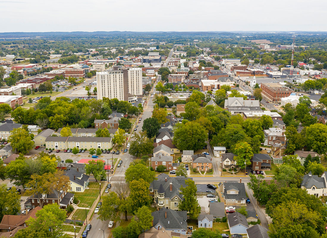 Bowling Green, KY - Aerial View of Bowling Green, KY With Buildings and Trees on a Sunny Day