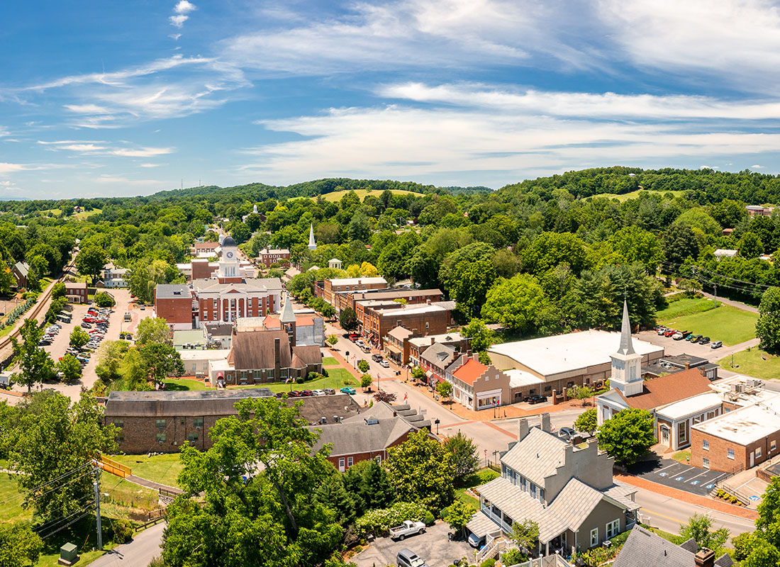 Franklin, TN - Aerial View of Tennessee's Oldest Town, Jonesborough on a Sunny Day